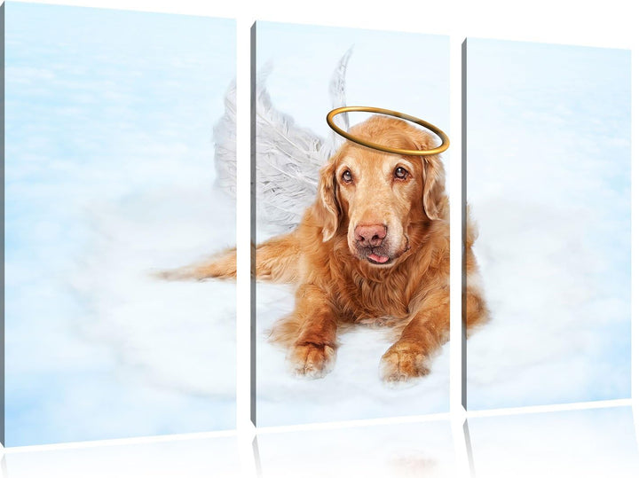 Pixxprint Hundeengel auf Wolke# als Leinwandbild | Grösse: 3 Teilig (120x80) | Wandbild| Kunstdruck
