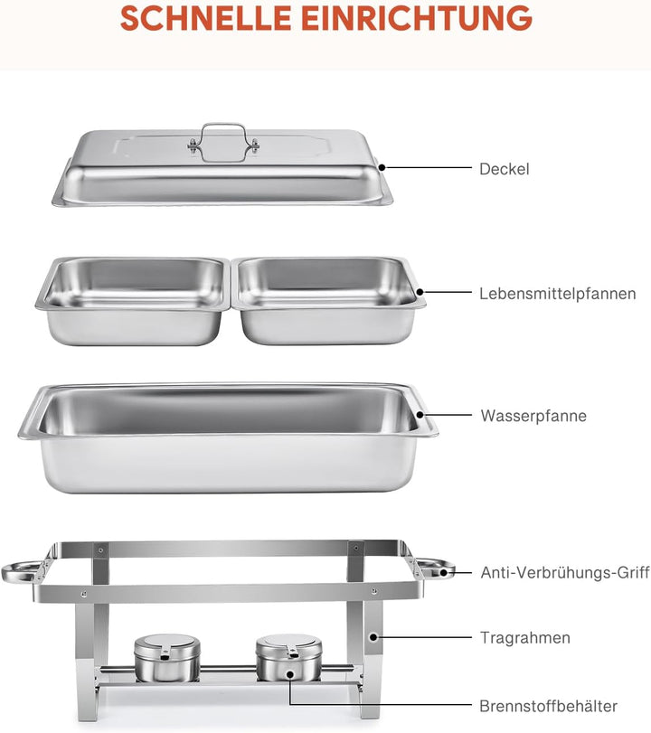 Wilprep Chafing Dish Edelstahl Buffet-Set Warmhaltebehälter Speisenwärmer Wärmebehälter Rechaud für