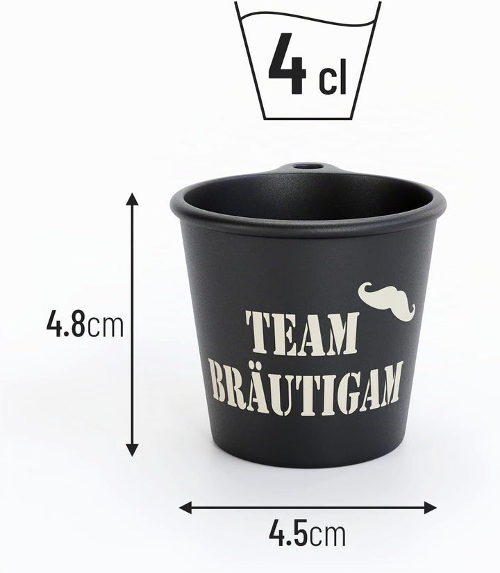 SoPro 6x Schnapsbecher zum Umhängen 4 cl wiederverwendbar - Schnapsgläser JGA 40 ml schwarz - Schnap