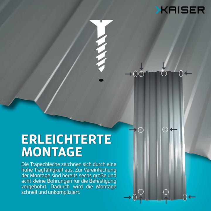 KAISER® Trapezblech 12er Set – Profilblech 115x46cm (6,35m²) anthrazit – Dachplatten verzinkt aus Me