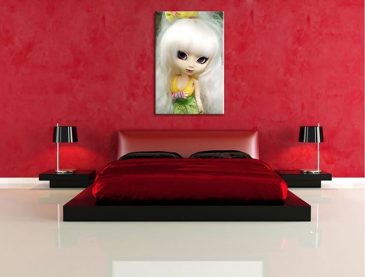 Pullip-Püppchen im 70er-Jahre-Stil Leinwand, XXL riesige Bilder fertig gerahmt mit Keilrahmen, Kunst