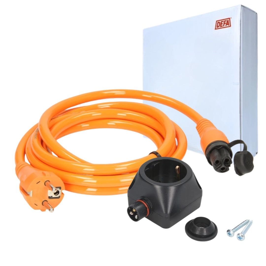 DEFA 460960 Anschlusskabel Aussen mit Stecker Orange Verstärkt 2,5m 230V + 460829 Steckdose (Set, 2-