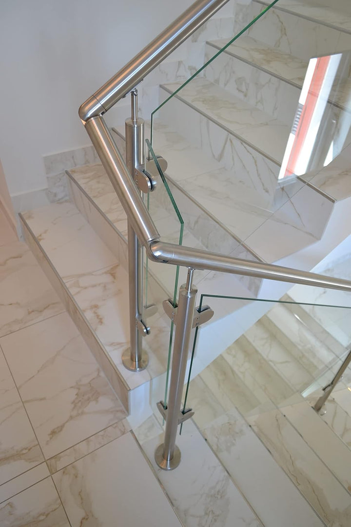 Sellon24® Glashalter 4 Stück Edelstahl Glasklemmen Klemmhalter für Geländer Balkon Rund V2A 40 x 50