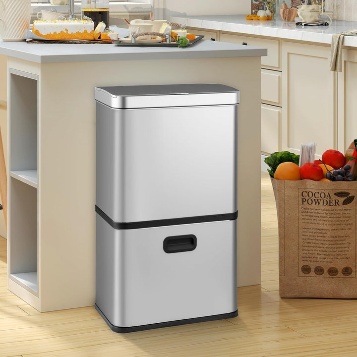 COSTWAY Mülleimer 3 Fächer, 56L Mülltrennsystem inkl. 2 ausnehmbaren Abfallbehältern, 2 x 10L + 36 L