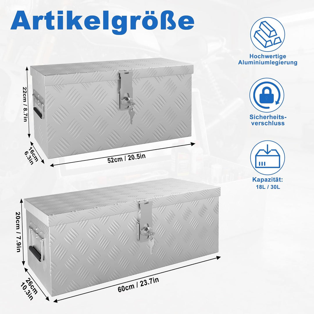 UISEBRT Aluminium Werkzeugbox mit Schloss, Alubox Transportbox 600x260x200 mm, robuste Alu Kiste für