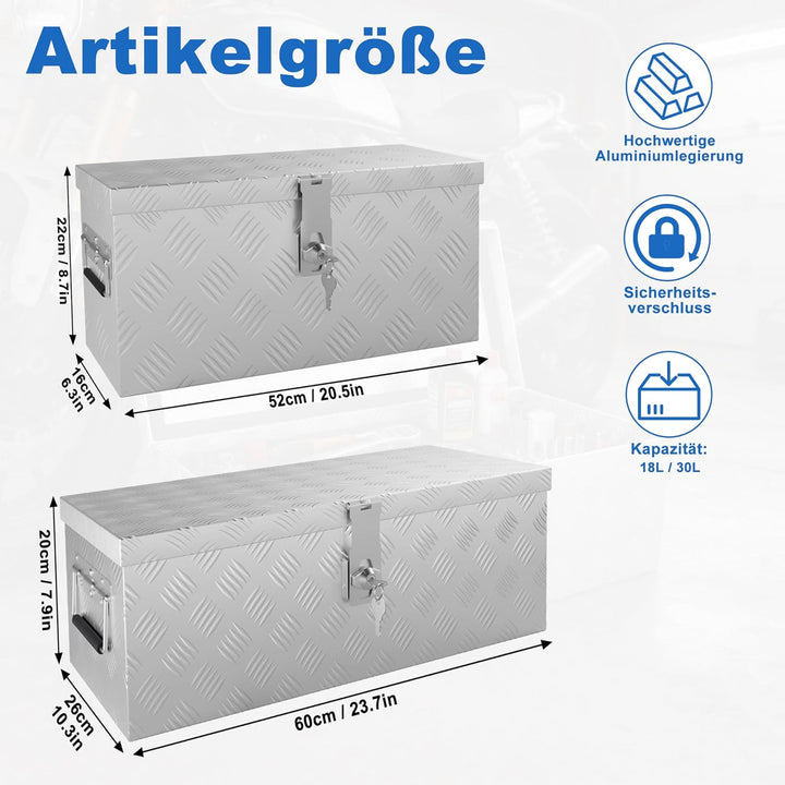 UISEBRT Aluminium Werkzeugbox mit Schloss, Alubox Transportbox 600x260x200 mm, robuste Alu Kiste für