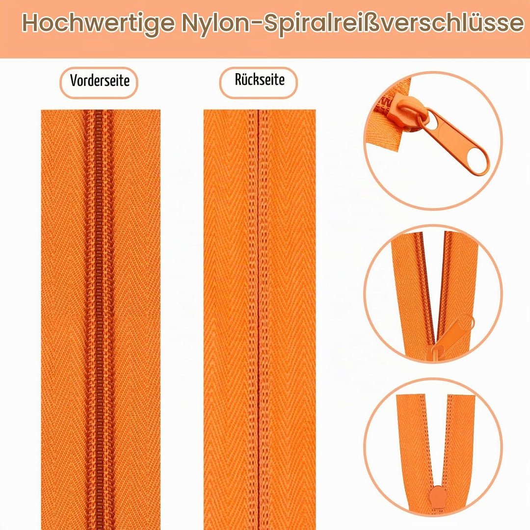 DOITEM Endlos Reissverschluss Set mit Zipper 5mm 20 Meter Inklusive 40 Metall Schieber für Kleidung