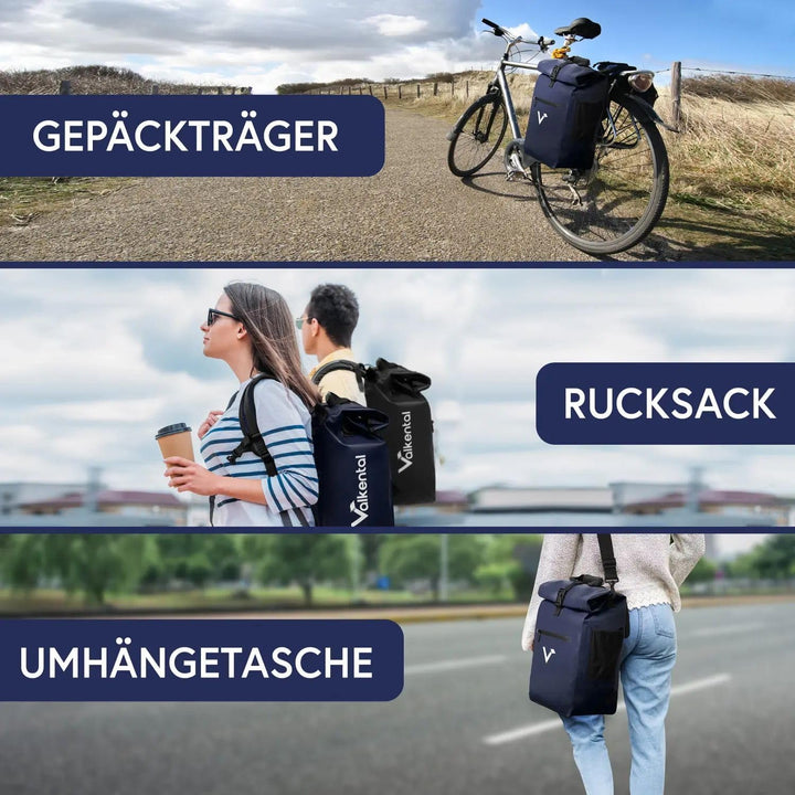 Valkental® 3in1 Fahrradtasche [Bis 25L] - Das Original - Geeignet als Gepäckträgertasche, Rucksack u