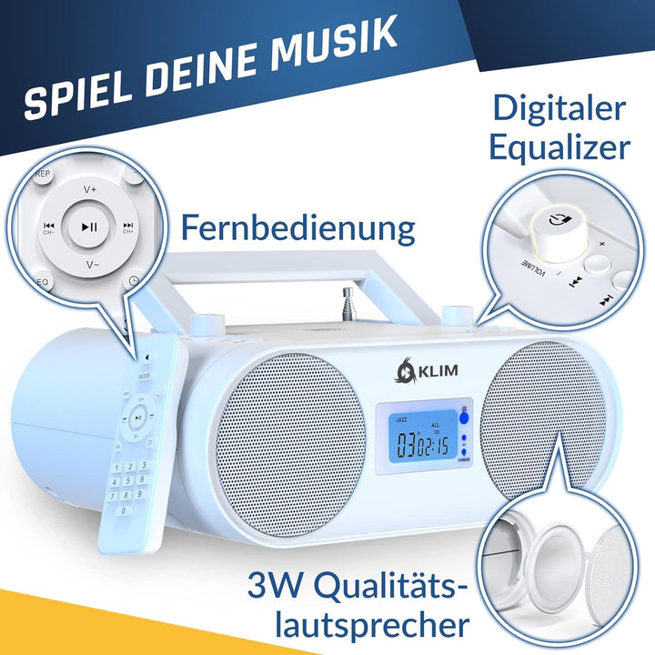 KLIM Boombox B4 Radio mit CD Player + AM/FM Radio, MP3, Bluetooth, AUX, USB + NEU 2024 + CD Player t