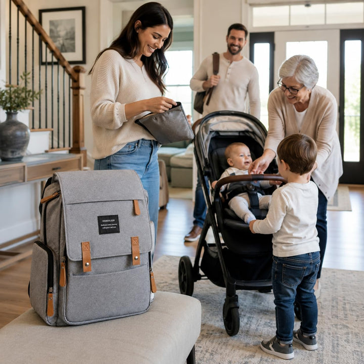 Heberlein Prestige Baby Wickelrucksack - grosse Wickeltasche für Mama &amp; Papa, wasserabweisend mit vi