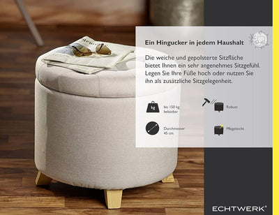 ECHTWERK Sitzhocker “Mary“, Fusshocker mit Stauraum, Abnehmbarer Deckel, Aufbewahrungstruhe rund, mi