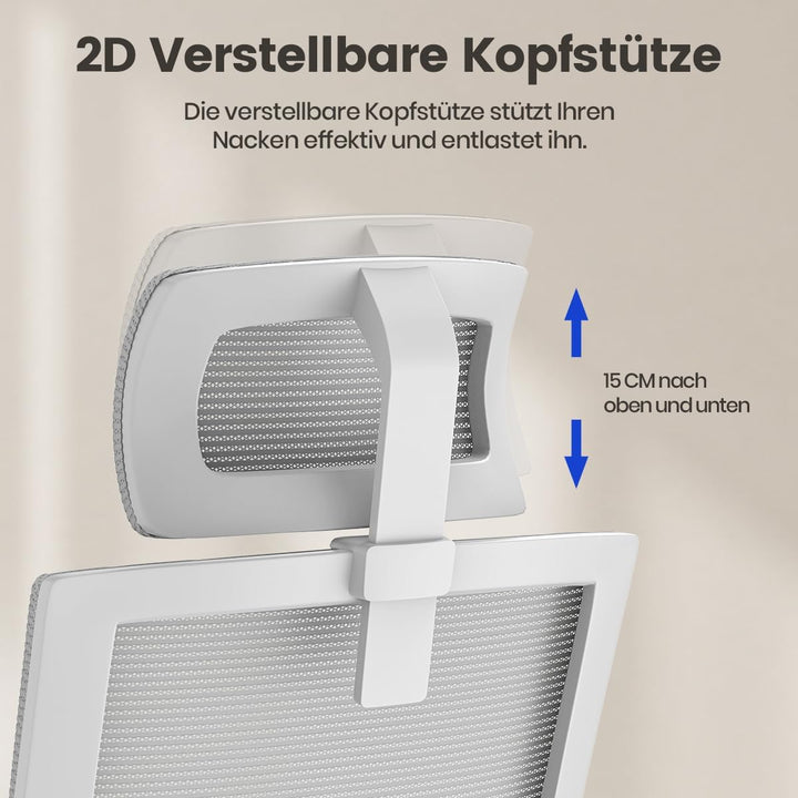 naspaluro Ergonomischer Bürostuhl, Schreibtischstuhl mit Verstellbarer Kopfstütze, Atmungsaktiver Ne