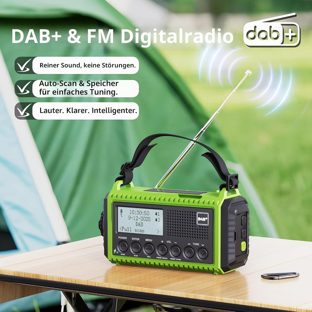 Kurbelradio DAB Radio, Baustellenradio mit Akku 5000mAh Wiederaufladbare, UKW/DAB Plus Radio, Akku R