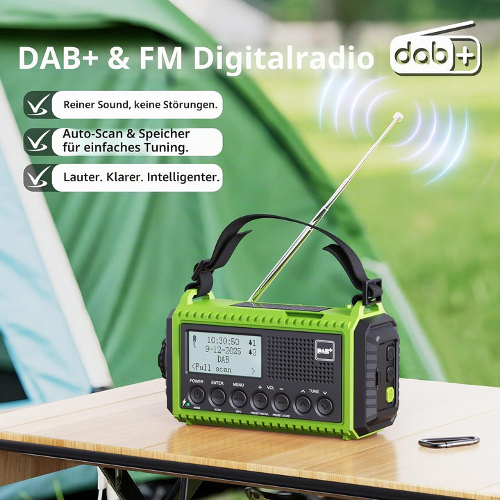 Kurbelradio DAB Radio, Baustellenradio mit Akku 5000mAh Wiederaufladbare, UKW/DAB Plus Radio, Akku R
