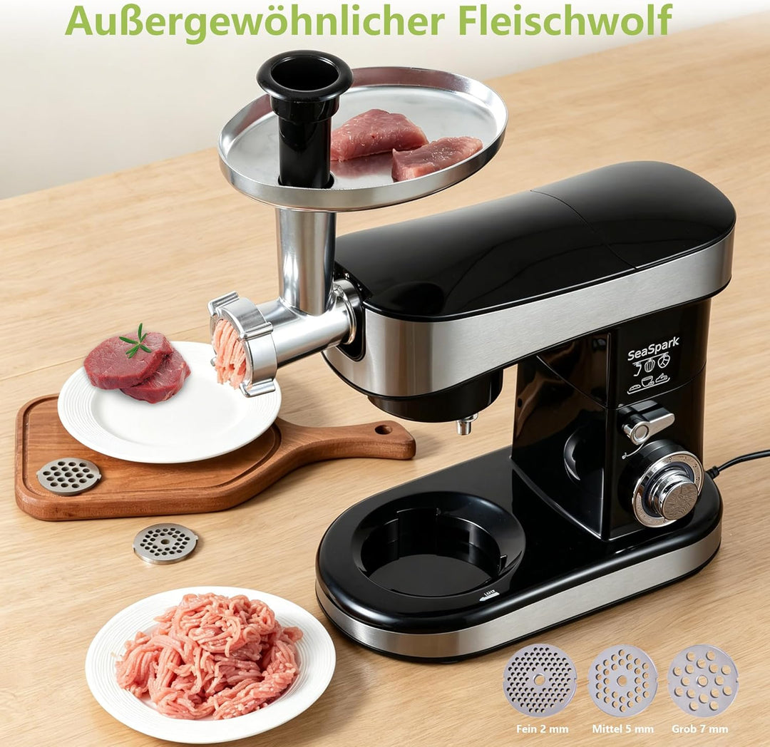 Küchenmaschine, 6 L Knetmaschine 1200W, 6 Geschwindigkeits Küchenmaschine, Teigmaschine mit Rührhake