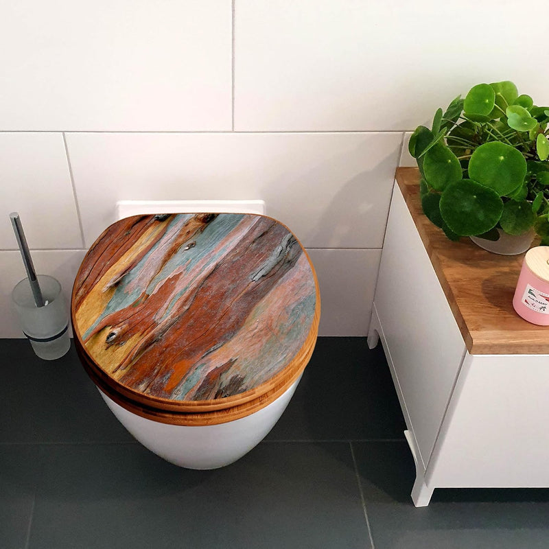 banjado® Design WC Sitz Bambus Absenkautomatik mit Motiv Coloured Wood/Toilettendeckel mit Absenkaut