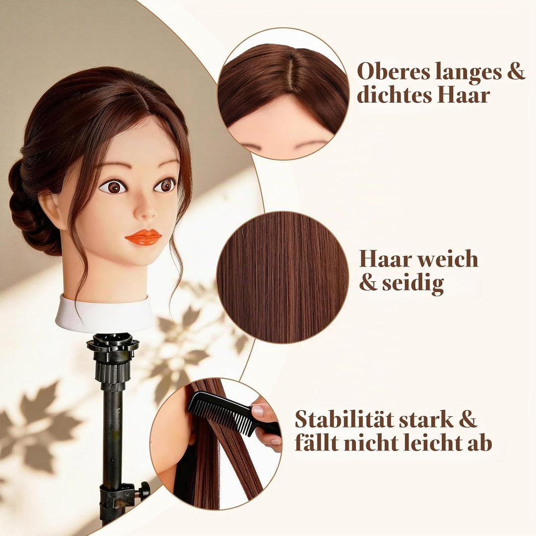 Yofuly 26Zoll/66cm Frisierkopf, 80% Echthaar Übungskopf, Frisieren Trainingsköpfe Puppenkopf Friseur