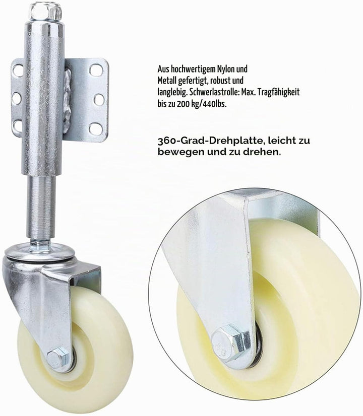 Federbelastete Torrollen Set, 4 Zoll Schwere Federbelastete Lenkrolle Nylon Tor Rad 440lbs Tragfähig