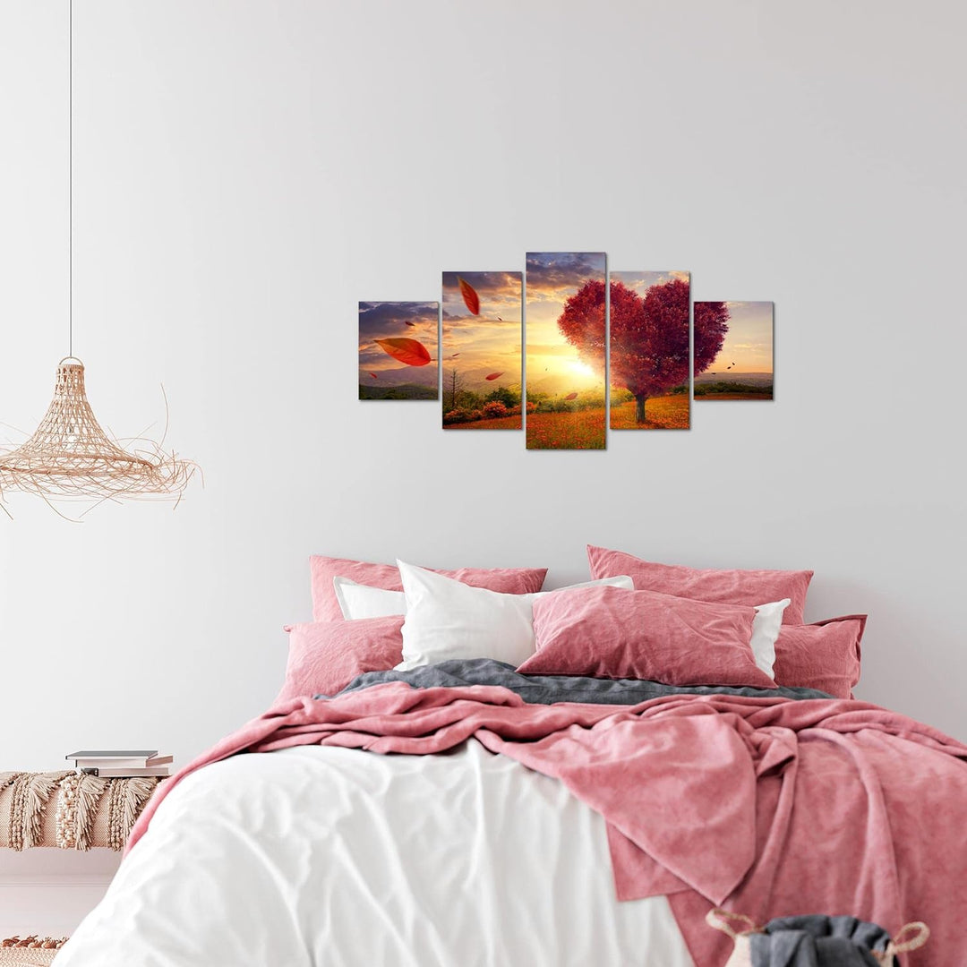 Runa Art Wandbilder Herbst Baum Herz 5 Teilig Bild auf Vlies Leinwand Deko Wohnzimmer Schlafzimmer N