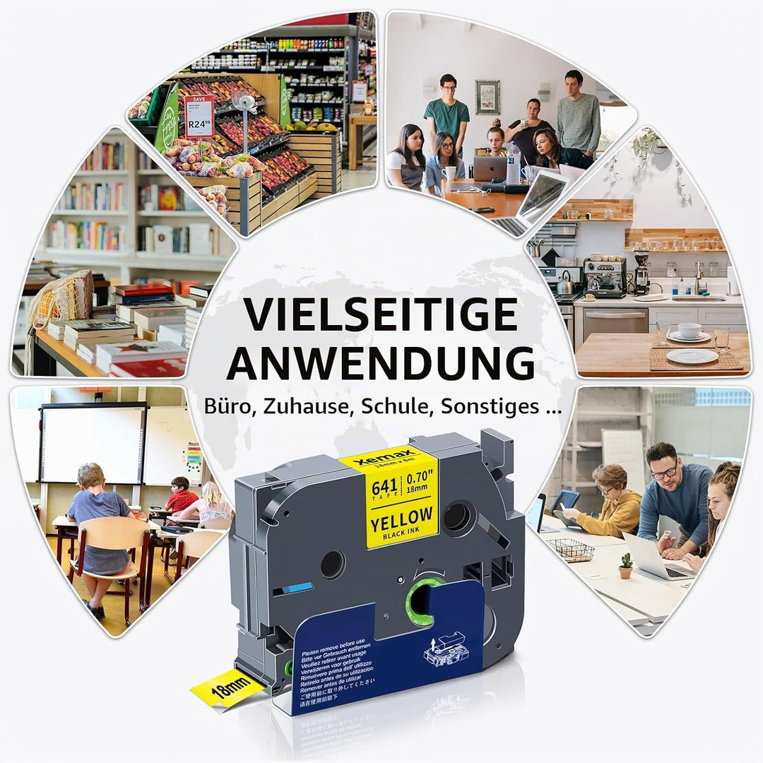 3x XemaX Kompatibel Schriftband Ersatz für Brother P-touch Bänder 18mm TZe-641 TZe 0,7&