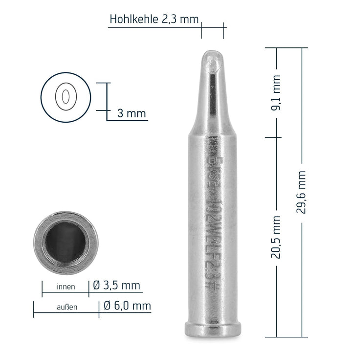 ERSA ERSADUR Dauerlötspitze gerade Power-Well mit Hohlkehle 2,3 mm Durchmesser mit ERSADUR-LF Beschi
