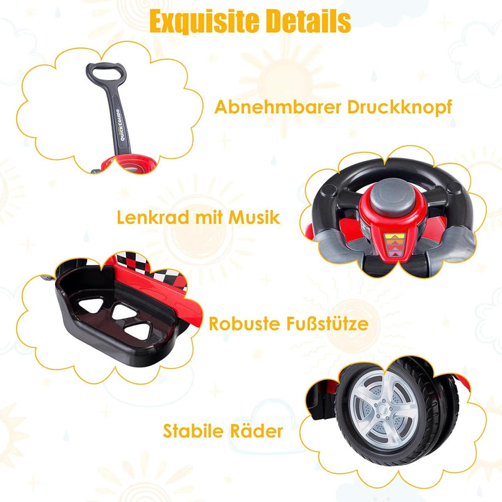 DREAMADE Rutschauto mit Schiebestange, Rutschfahrzeug mit abnehmbarem Sicherheitsbügel & Fussstützen