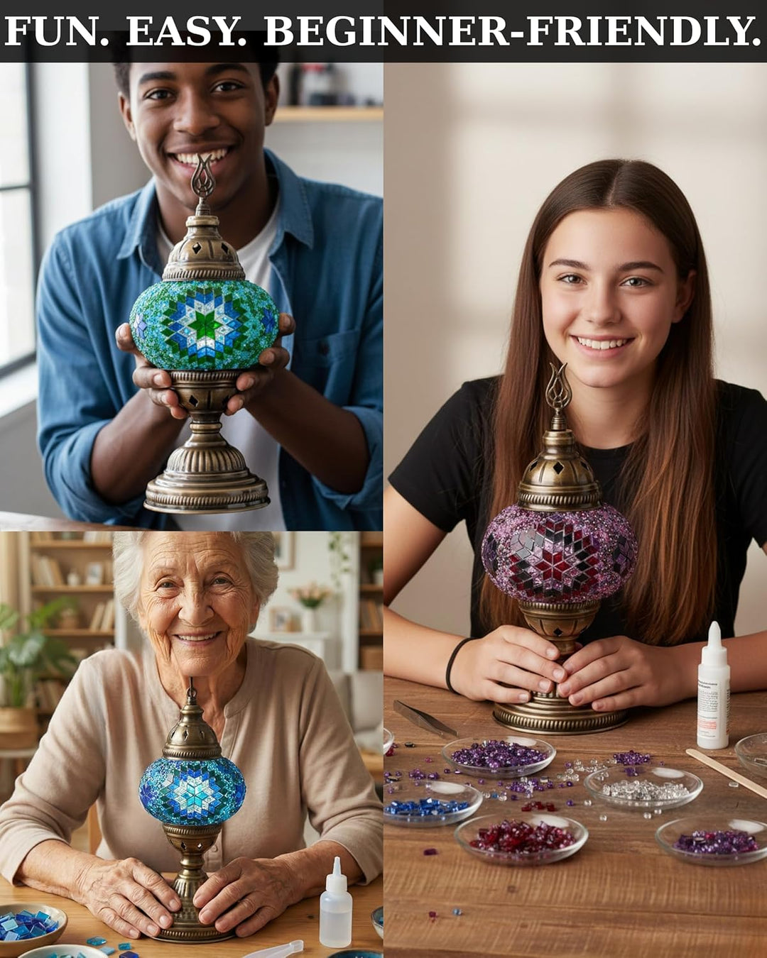 DEMMEX Farbe Wählbar – DIY Mosaik-Tischlampe Bastelset – Türkisch-Marokkanischer Stil – Gestalten Si