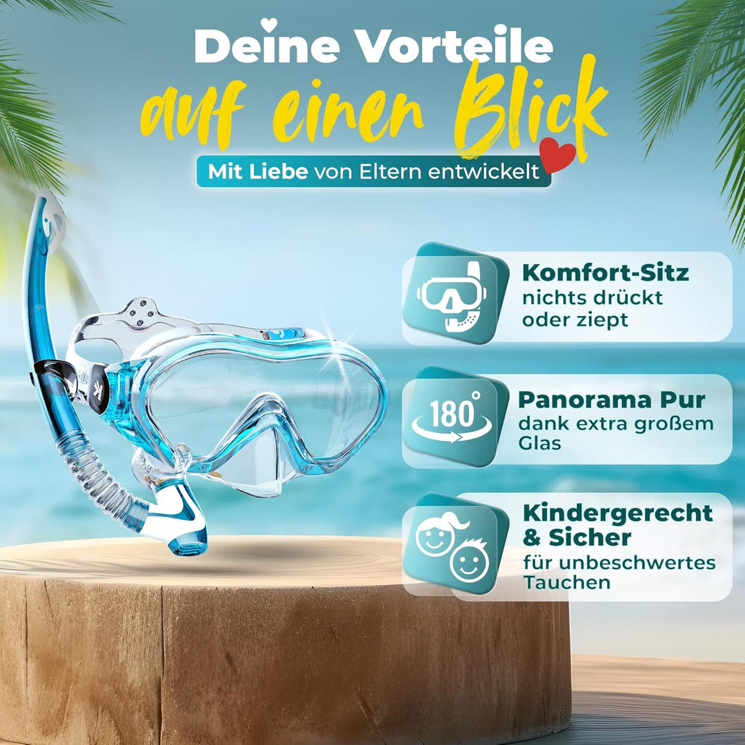 KIDVERSE Taucherbrille Kinder mit Schnorchel ab 5 Jahre - CE & Dermatest geprüfte Taucherbrille mit