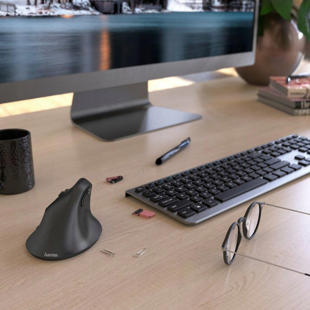 Hama kabellose Maus für Linkshänder ergonomisch EMW-500L (Wireless Funkmaus vertikal, links, 6-Taste
