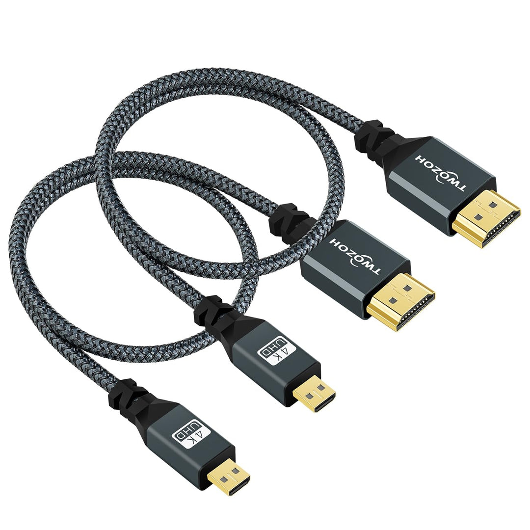 Twozoh Micro HDMI Kabel auf HDMI 2M 2 Stück, Nylon Geflochten HDMI Kabel A auf Micro HDMI D Unterstü