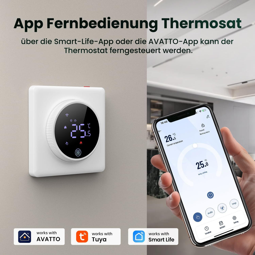 AVATTO Thermostat für Elektrische Fussbodenheizung Smart WiFi Thermostat Programmierbar Raumthermost