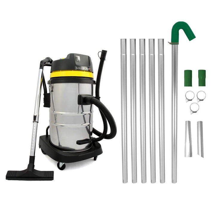 Dachrinnenreinigungssystem 50L Nass- & Trockensauger & 7,2m Dachrinnensauger-Stangenset Lange Reichw