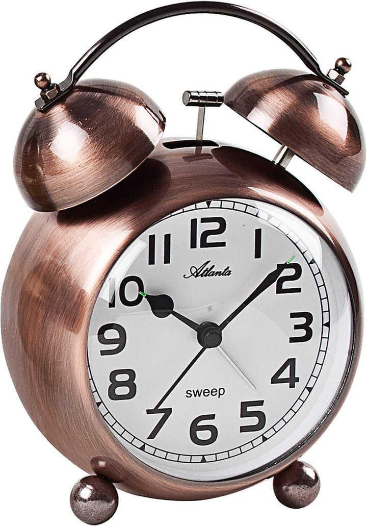 Atlanta Glockenwecker Quarz ohne Ticken lauter Glocken Alarm Licht Retro Kupfer - 2102-18