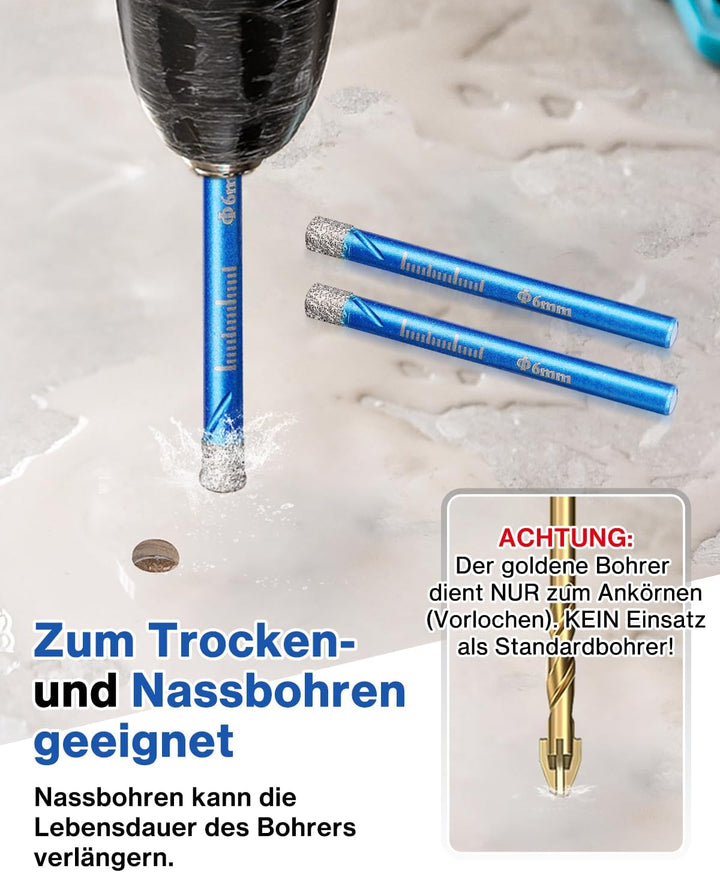 Fliesenbohrer, Lytool 5 tlg. 6 mm Diamantbohrer Glasbohrer Set für Keramik, Granit, Glas, Porzellan,