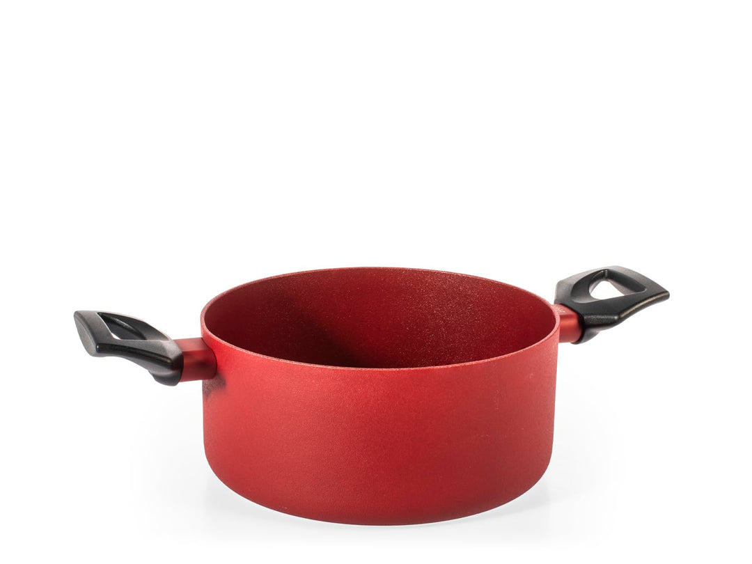 H&H Kasserolle mit 2 Griffen Absolute Red Ø20 cm aus Aluminium – Antihaftbeschichtung Pfluon, Indukt