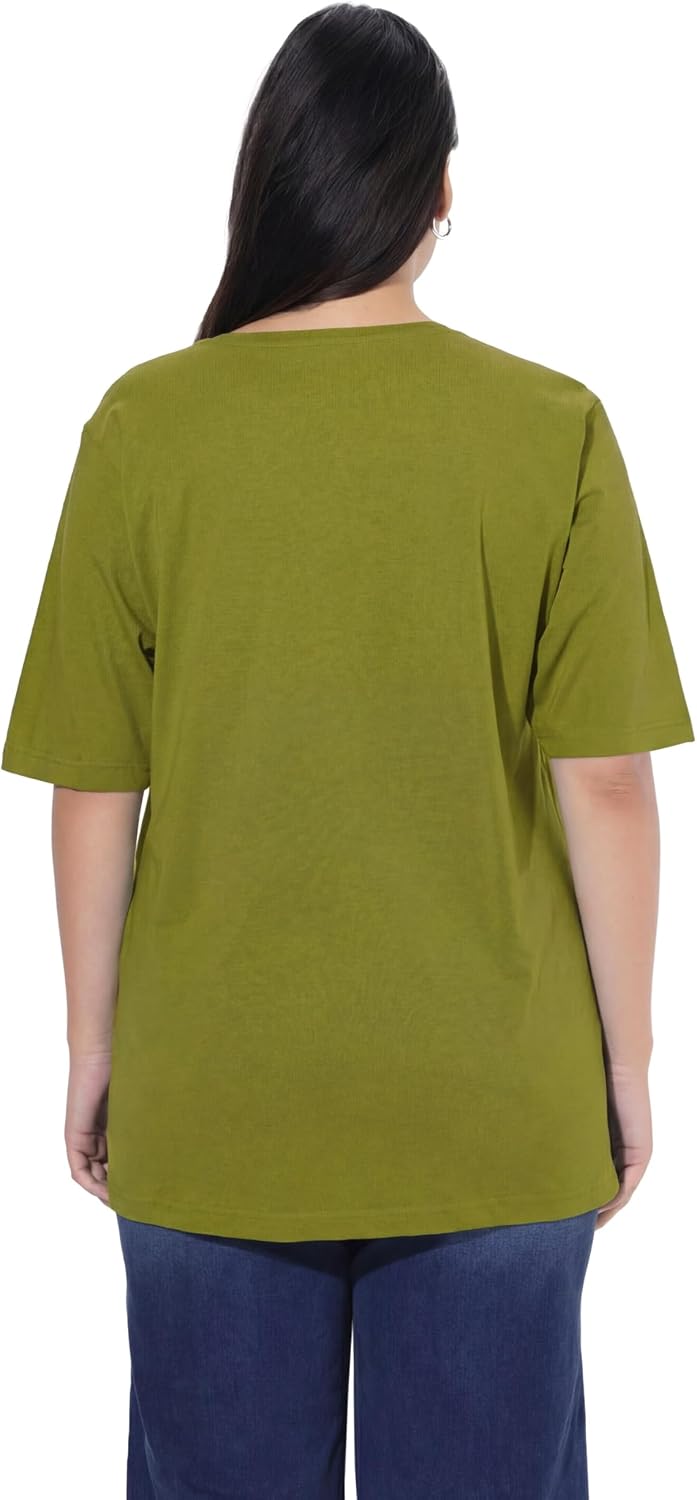 Ulla Popken Damen grosse Grössen Übergrössen Plus Size T-Shirt, Rundhalsausschnitt, Relaxed, Halbarm