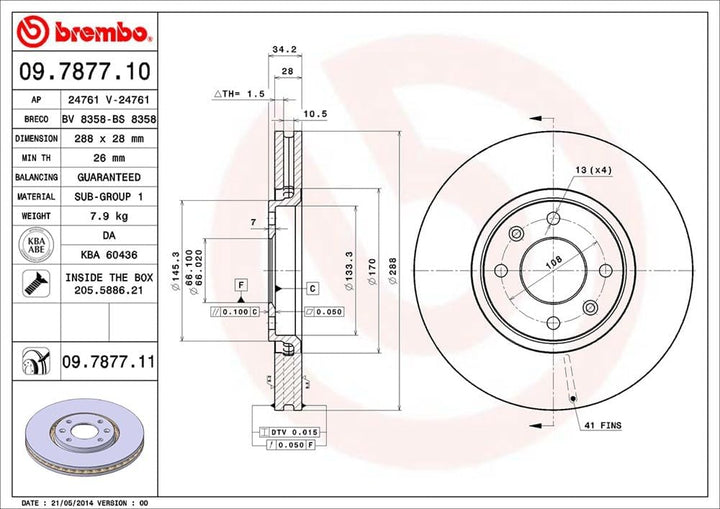 Brembo 09.7877.11 COATED DISC LINE Bremsscheibe - Paar