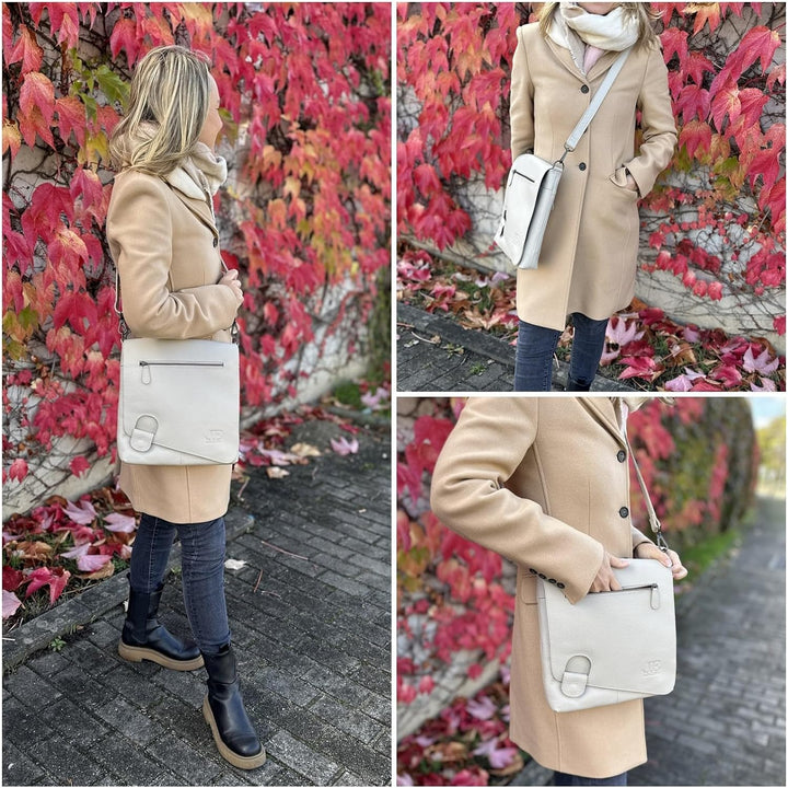 LECONI Umhängetasche Damen-Tasche Crossbag Leder Natur Schultertasche Vintage-Look Ledertasche Fraue
