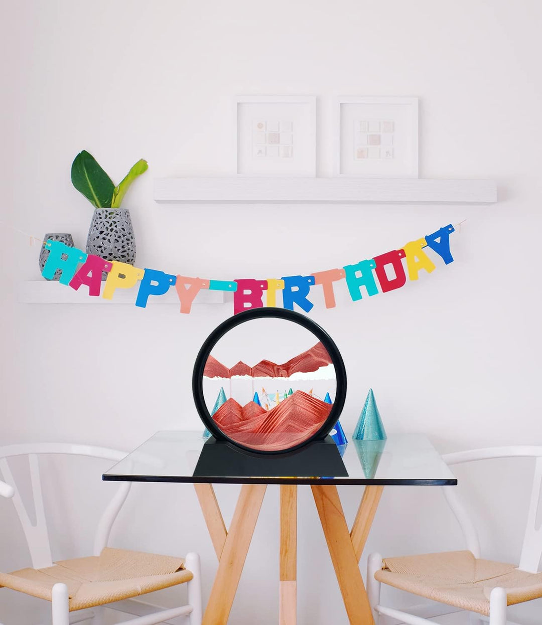 Dynamisch 3D Sandbilder zum Drehen, Fliessende Sandmalerei runder Glas Rahmen, Bewegtes Sandbild Nat