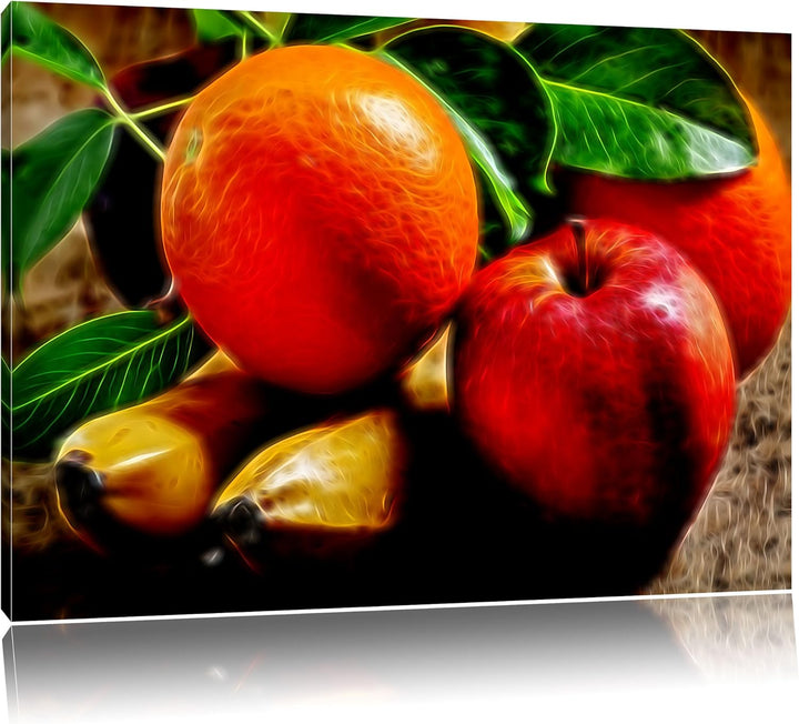 Pixxprint verschiedenes Obst / 100x70cm Leinwandbild bespannt auf Holzrahmen/Wandbild Kunstdruck Dek