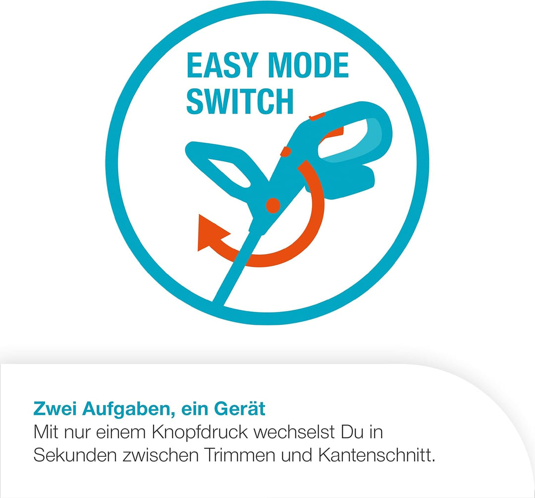 Gardena EasyTrim 25 18V Set Akku-Rasentrimmer, 2-in-1-Funktion, 18V-P4A-Akku, ergonomisch, leicht un