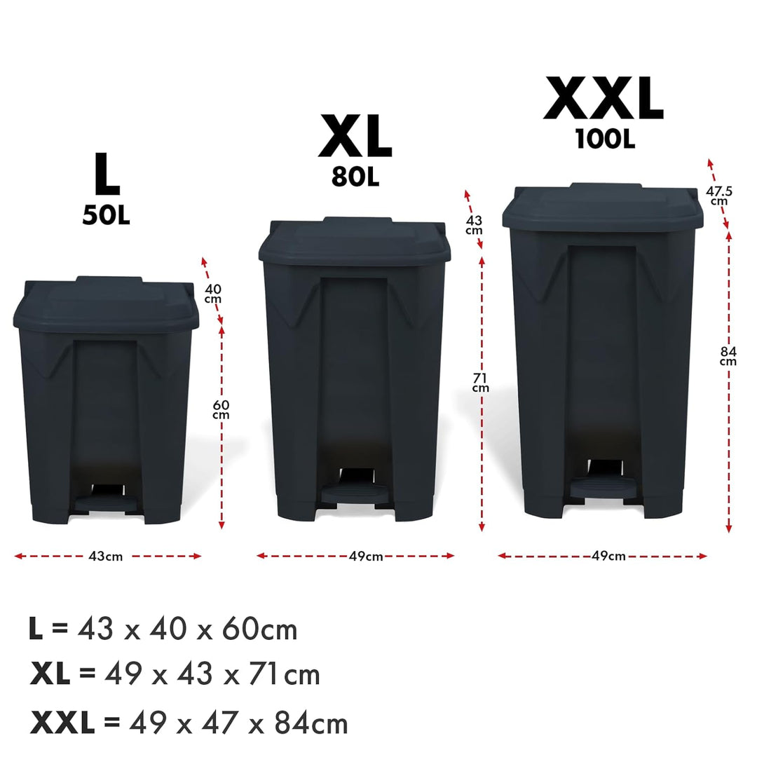 Floordirekt Mülleimer 50 Liter, grauer Deckel, Abfalleimer für Küche und Büro, Mülltrennsystem, Tret