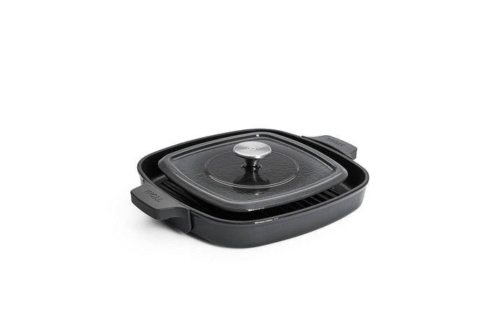 Woll Iron Grillpfanne viereckig mit Rillen, inkl. Steakpresse und Silikongriffen - Induktiv -, 28 x
