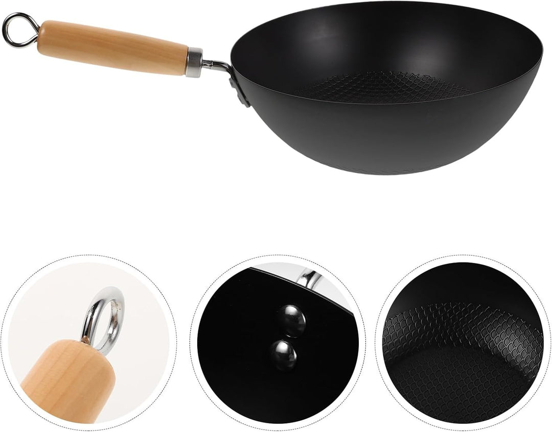 Angoily Kleiner Japanischer Wok 24cm aus Schmiedeeisen Handlicher Haushaltswok mit Hitzebeständigem