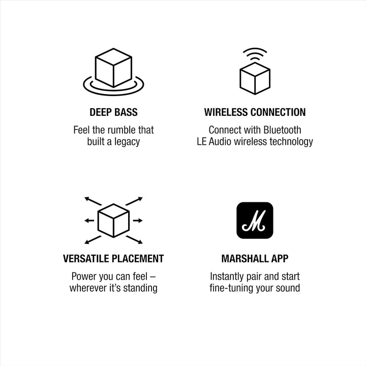 Marshall Heston Sub 200 Tiefer Subwoofer für TV, Filme und Musik | Bluetooth LE und Mono RCA Konnekt