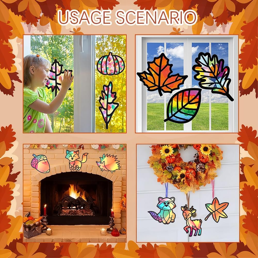 TUIBEIDAMAI 24 Stück Fensterbilder Herbst Basteln, Herbst Bastelset Kinder, Herbstdeko Fenster Baste