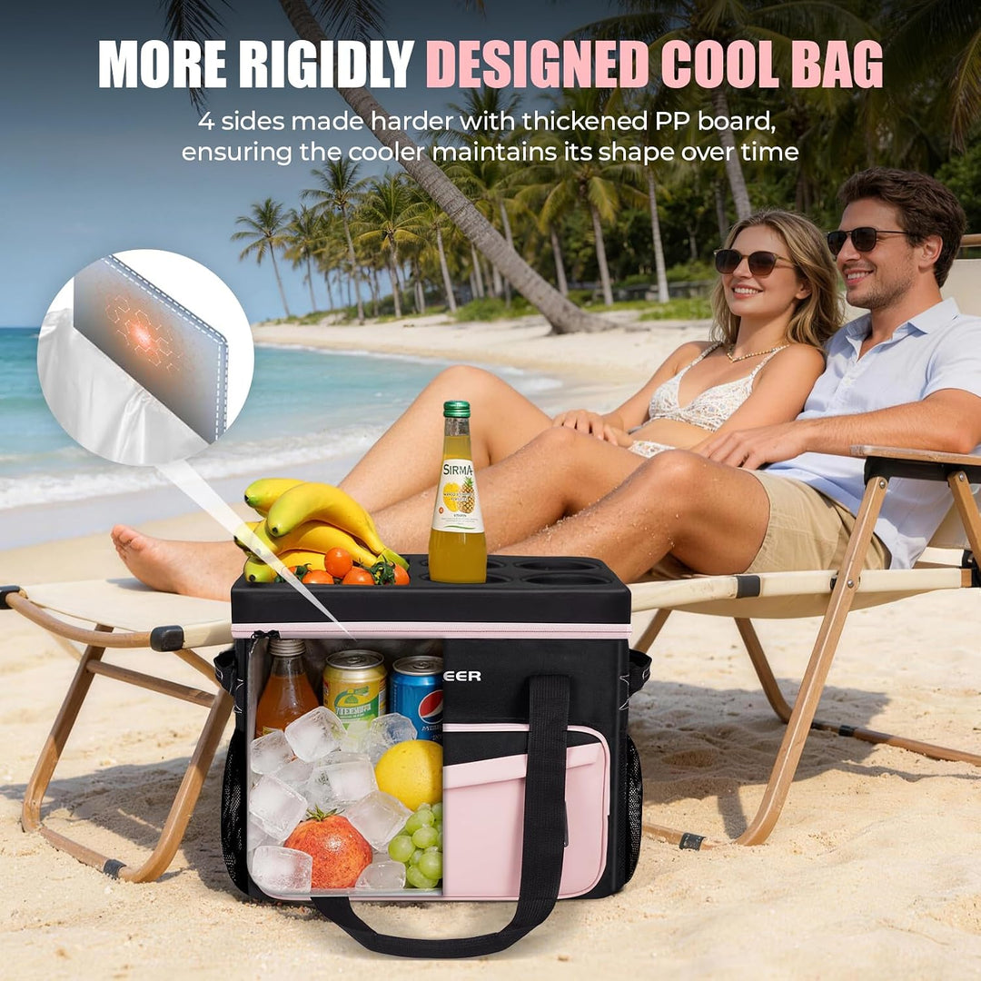 INSMEER Grosse Kühltasche für 40L/55 Dosen, Faltbar, mit Hart Deckel Rosa, Rosa