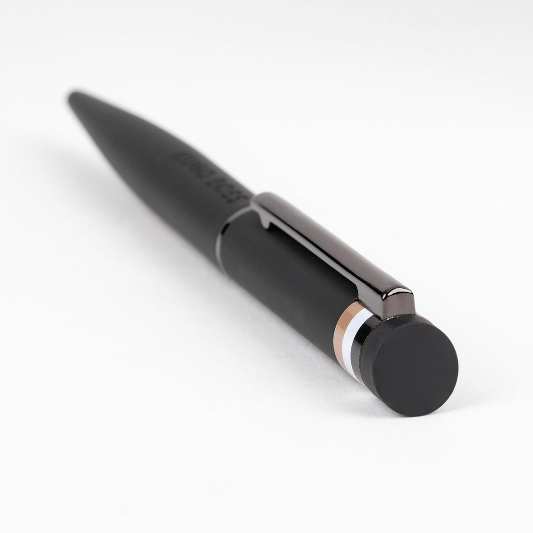 Hugo Boss Loop Iconic Kugelschreiber aus Messing und Gummi in der Farbe Schwarz, Länge: 14,6cm, Mine