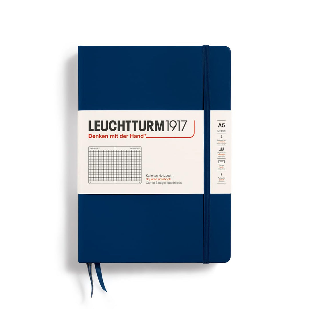 LEUCHTTURM1917 342923 Notizbuch Medium (A5), Hardcover, 251 nummerierte Seiten, Marine, kariert Mari
