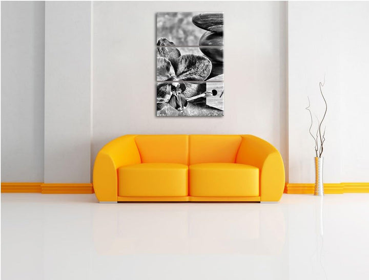 Pixxprint Auszeit Orchidee mit Zen Steinen als Leinwandbild/Grösse: 3 Teilig (120x80) cm/Wandbild/Ku